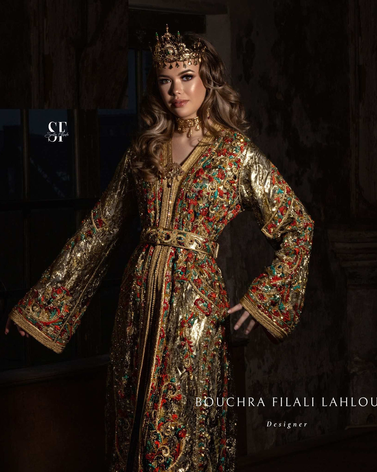 Mina Dentelle Solstiss lace detail on luxury Moroccan kaftan