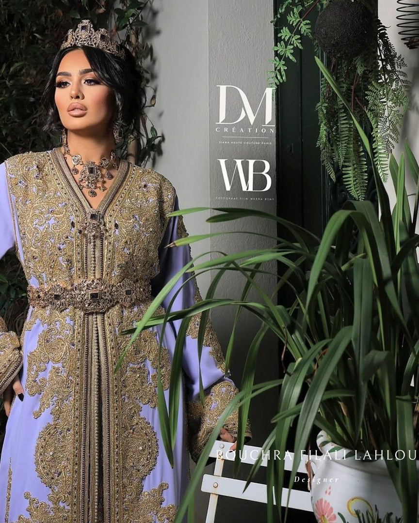 Purple Gold caftan marocain with gold embroidery