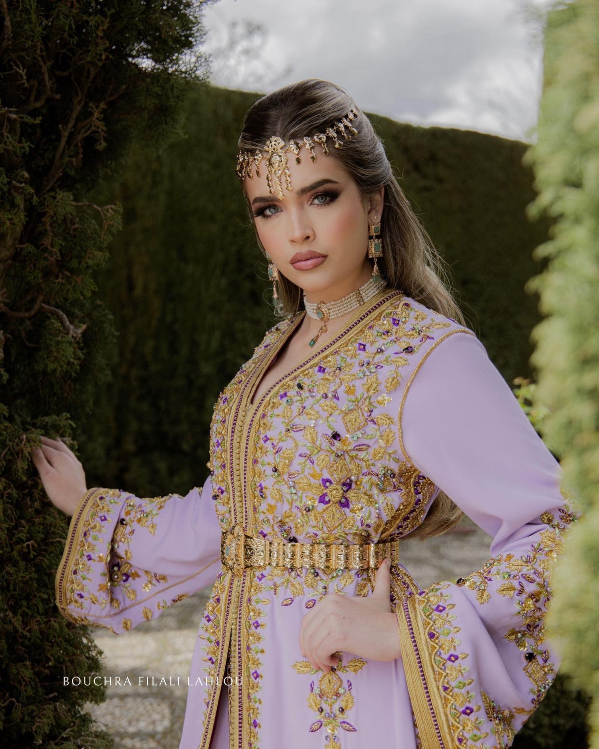 Lavender Majestic caftan de luxe with gold embroidery
