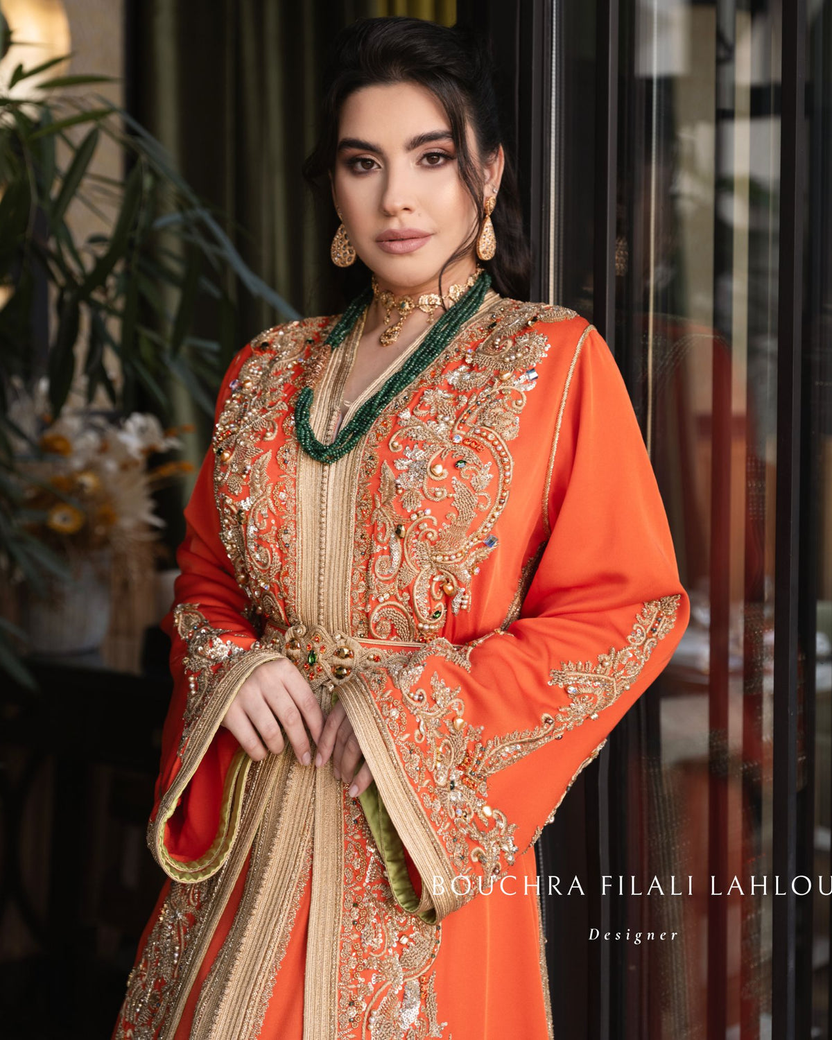 Orange Gold caftan de luxe with orange embroidery