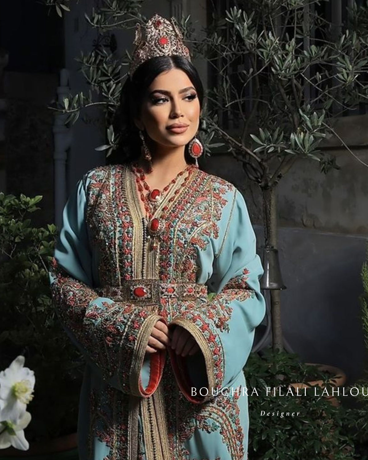 Midnight Line caftan de luxe with blue embroidery