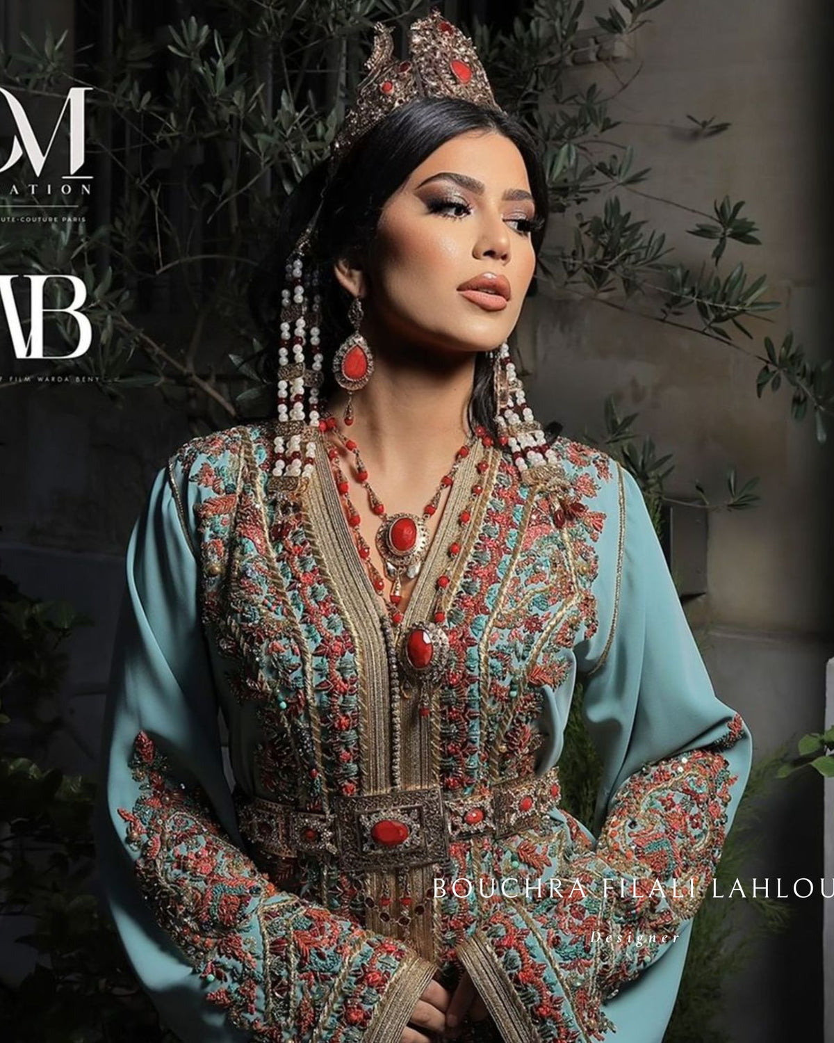 Midnight Line blue Moroccan kaftan view with embroidery