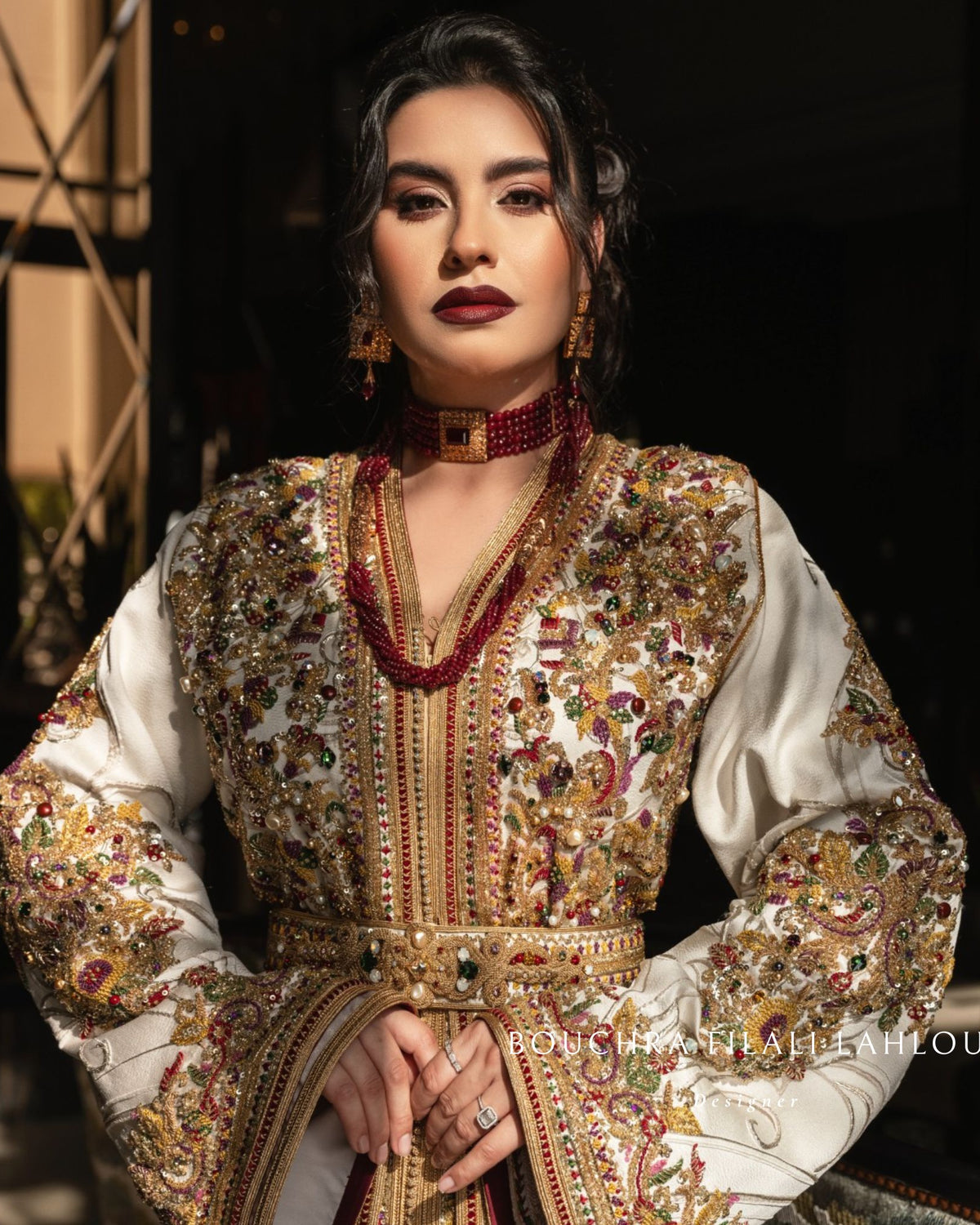 White Gold caftan mariage with white embroidery