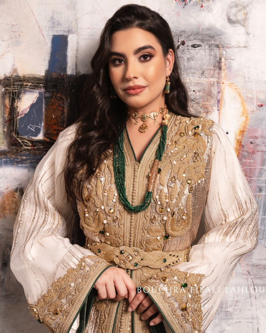 Ivory Contour قفطان مغربي with ivory embroidery