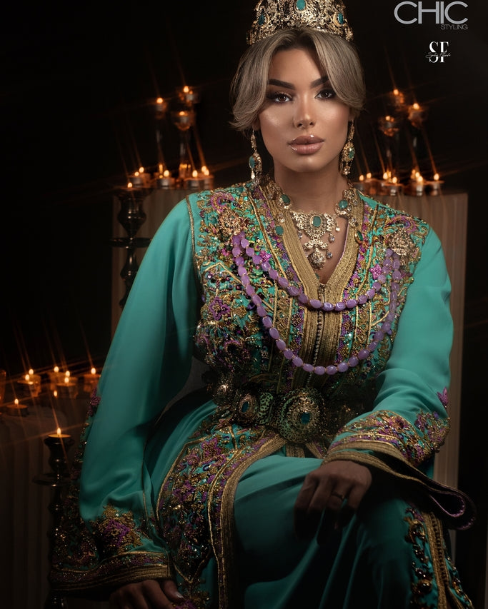 Azure Line caftan de luxe with gold embroidery