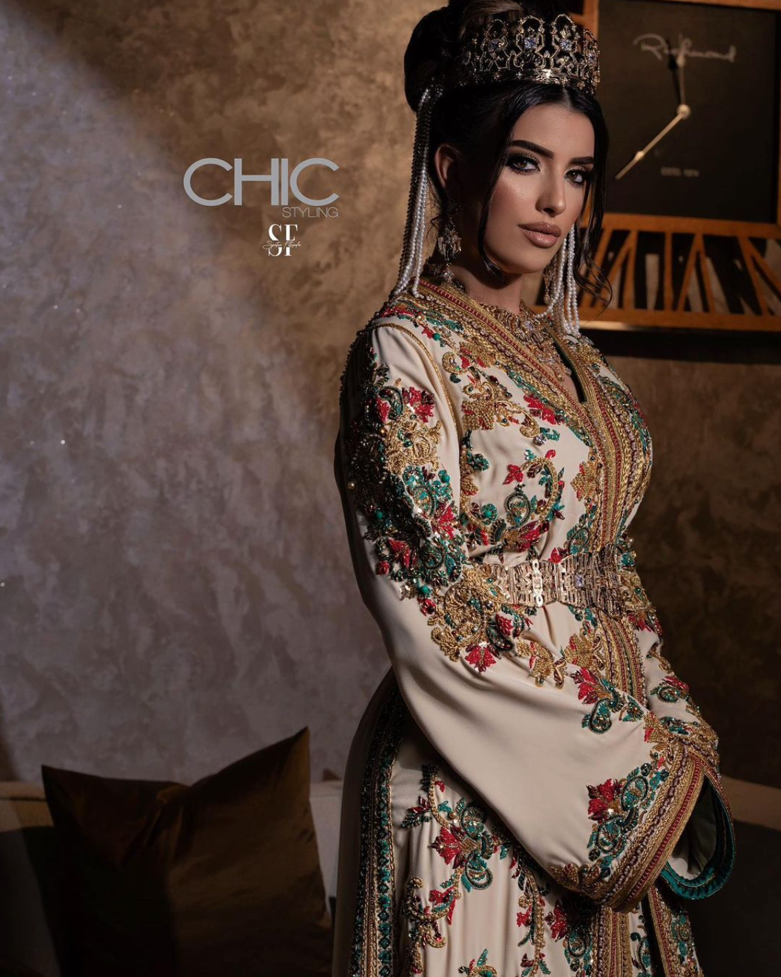 Sand Pearl caftan mariage invitée with ivory embroidery